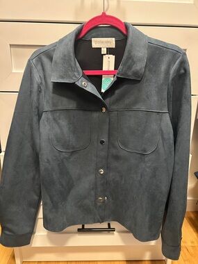 Pale Sky Women’s Dusty Blue Suede Snap-Front Jacket